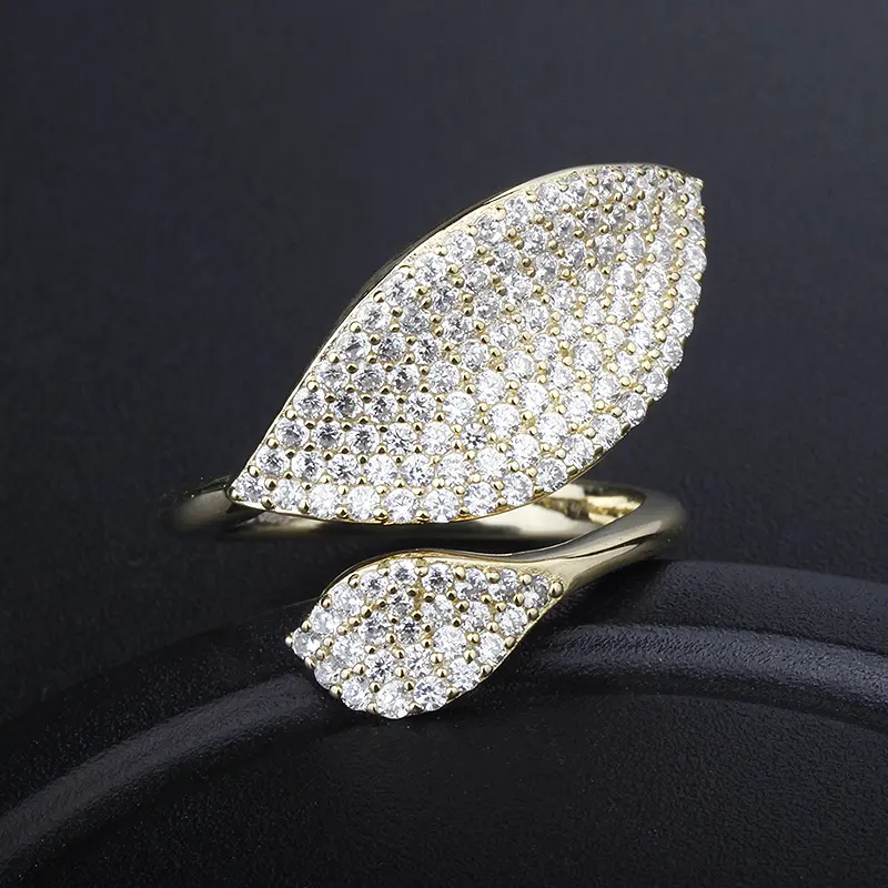 sterling silver 925 jewellery high quality women diamonds rings price leaf 18k gold plated luxury pave setting 5a cz zircon ring