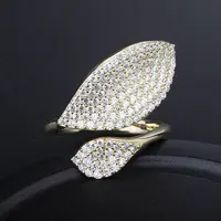 Jewellery Sterling Silver 925 Jewellery High Quality Women Diamonds Rings Price Leaf 18k Gold Plated Luxury Pave Setting 5a Cz Zircon Ring
