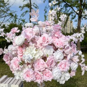 Haute qualité 60cm blanc et rose Bouquet de mariage artificiel Style moderne boule de fleur en soie centres de table pour les décorations - Product Image 3