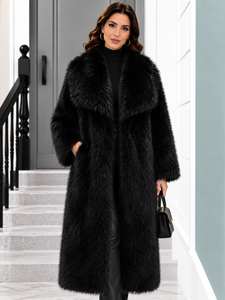 Manteau long en fausse fourrure pour femme, noir, extra long, manteau d'hiver chaud, veste en fourrure végétalienne, fournisseur en gros OEM - Product Image 2