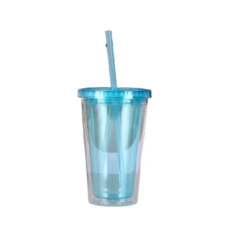 Nuova estate portatile soft touch in plastica opaca tazza di ghiaccio doppia parete di plastica tumbler con paglia