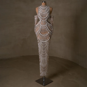 Arabia Nude <strong>White</strong> Sheath Pearls Beaded Luxury for Women Wedding Party <strong>Gowns</strong> 2024 Elegant Dubai <strong>Evening</strong> Dresses - Product Image 4
