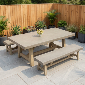 Modern Wooden Rectangular Dining <b>Table</b> with Bench Set for Outdoor Courtyard Furniture 6 Seater Stable Design - Product Image 1