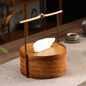 <b>Bamboo</b> Woven Tissue Box With Handle Retro Chinese Style For Home Living Room Tea Ceremony Accessory - Product Image 4