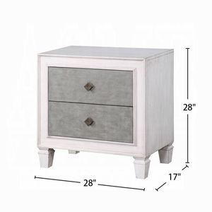 Mesita de noche de dos tonos de madera maciza DB con 2 cajones, gris rústico, Blanco degradado, acento minimalista moderno para el hogar o el apartamento - Product Image 4
