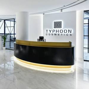 Curvo Preto Recepção Secretária para Salão Logotipo Personalizado Gold Brass Office Front Desk Design Personalizado Recepcionista Desk Counter - Product Image 1