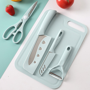Ensemble de couteaux de cuisine en acier inoxydable 5 pièces avec planche à découper, éplucheur de fruits, ensemble cadeau pour la préparation de repas pour bébés - Product Image 2