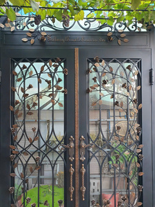 Porte en acier forgé architectural avec insert en verre, style coulissant, pour espaces de luxe, barre en acier 14x14mm, type de cadre - Product Image 2