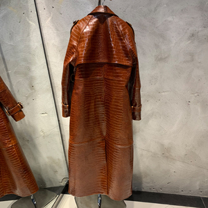 Cappotto Lungo <span class=keywords><strong>Marrone</strong></span> Stile <span class=keywords><strong>Trench</strong></span> in Vera <span class=keywords><strong>Pelle</strong></span> da <span class=keywords><strong>Donna</strong></span> per l'Autunno - Product Image 2