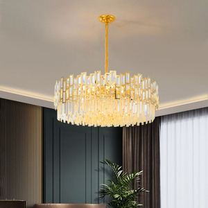 <b>Crystal</b> <b>Chandelier</b> Gold Finish E26 LED 2700K Warm White Drum Shade Adjustable Height Dimmable 5-Year Warranty Pendant <b>Light</b> - Product Image 5