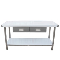 Table de travail double couche en acier inoxydable pour la restauration, avec tiroirs, pour la préparation des repas en cuisine