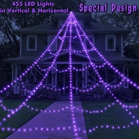 Decoraciones de Halloween, Luces de Telaraña, 455 LED de Color Morado, Telarañas de 16.4 Pies, Telaraña Gigante Iluminada, 8 Modos de Iluminación
