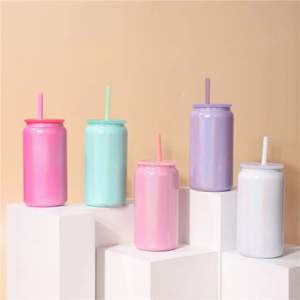 กระป๋องเบียร์หลากสี16ออนซ์สำหรับวันฮาโลวีนเทศกาลคริสต์มาสพร้อมฝาและหลอดสำหรับห่อด้วยแสงยูวี - Product Image 2