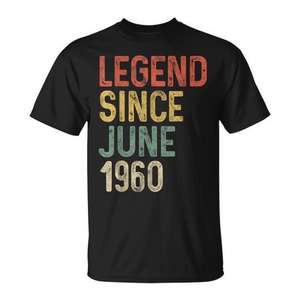 Camiseta Legend Since June 1960, regalo de cumpleaños número 65 para adultos de 65 años, cuello redondo unisex, manga corta, serigrafía - Product Image 1