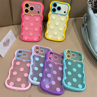 Funda para Teléfono con Diseño de Puntos Ondulados Estilo Japonés/Coreano para iPhone 17, 18 Pro, 16, 15 Pro Max, Color Caramelo, Transparente Esmerilado, Antigolpes