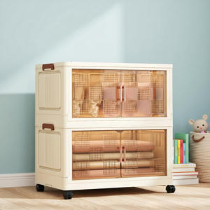 Armoire à tiroirs pliable en plastique portable à 2 niveaux avec <span class=keywords><strong>roulettes</strong></span>, organisateurs <span class=keywords><strong>de</strong></span> <span class=keywords><strong>rangement</strong></span> empilables multifonctionnels - Product Image 1