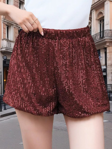Nouvelles industries lourdes modernes paillettes européennes taille haute shorts femmes nouveau 2024 élastique ample jambe large pantalons chauds pantalons décontractés - Product Image 5