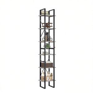 Libreria in Legno Ingegnerizzato Grigio Cemento con 7 Ripiani, Scaffale Salvaspazio Autoportante per Soggiorno - Product Image 1