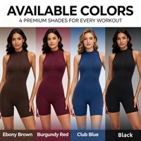 Combinaison de yoga sans manches à demi-zip pour femme, 78% polyamide 22% élasthanne, combinaison moulante à col haut pour l'entraînement en salle de sport