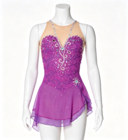 Robe de patinage artistique violette avec strass, col halter, costume de compétition de patinage sur glace pour filles et femmes