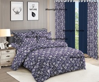 Set Sprei dan Gorden Kamar Tidur Motif Bunga Besar Warna Pink 10 Potong Gaya Amerika
