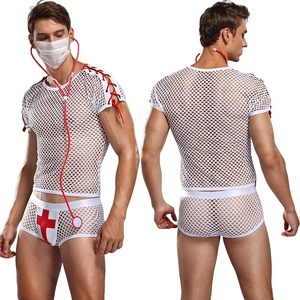 Usine directe hommes Sexy creux résille docteur Costume ensemble 3 pièces maille voir docteur jeu de rôle Lingerie pour Halloween - Product Image 1