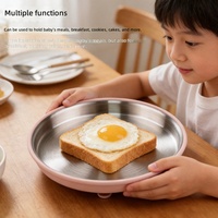 Assiette ronde en acier inoxydable 304 pour enfants, base à forte aspiration, silicone de qualité alimentaire sans BPA, antidérapante, facile à nettoyer