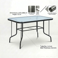 Table de salle à manger rectangulaire d'extérieur en fer forgé avec plateau en verre et trou pour parasol, idéale pour patio, jardin et fêtes