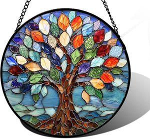 Attrape-soleil personnalisable en verre teinté imprimé UV motif floral Art Déco, résistant aux intempéries pour extérieur, à suspendre à la fenêtre - Product Image 1