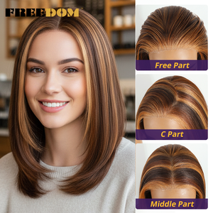 Perruque Lace Front <span class=keywords><strong>BEllA</strong></span> en Fibre Haute Température Pré-Plucked pour Femmes, Courte, Lisse, Dégradée, Type Bob, Marron, 6x4, Sans Colle - Product Image 1