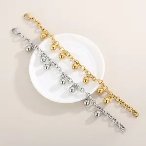 New Design Non Tarnish 18k Gold Planted Link Chain Golden Ball Bracelet Stainless Steel Bead Pendent Bracelet