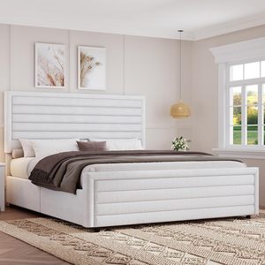 Lit plateforme capitonné au design élégant, tête <span class=keywords><strong>de</strong></span> lit et pied <span class=keywords><strong>de</strong></span> lit en velours, lattes en bois, rangement gain <span class=keywords><strong>de</strong></span> place, directement <span class=keywords><strong>de</strong></span> l'usine chinoise - Product Image 2