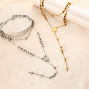 Collar <span class=keywords><strong>de</strong></span> Cuentas Religiosas <span class=keywords><strong>de</strong></span> Acero Inoxidable, Chapado en <span class=keywords><strong>Oro</strong></span>, con Cuentas Redondas, Colgante <span class=keywords><strong>de</strong></span> Cruz, Collar <span class=keywords><strong>de</strong></span> <span class=keywords><strong>Rosario</strong></span> <span class=keywords><strong>para</strong></span> <span class=keywords><strong>Hombre</strong></span> y Mujer - Product Image 4