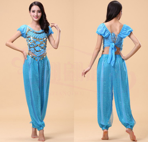 Sparkly <span class=keywords><strong>Bollywood</strong></span> Indian Cosplay Outfits Sequin Puff Sleeve Crop Top con pantalones Harem para el rendimiento - Product Image 4