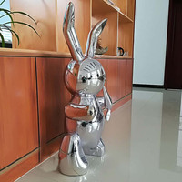 Sculptures de lapin abstraites personnalisées en usine en acier inoxydable et ornements de galvanoplastie en résine