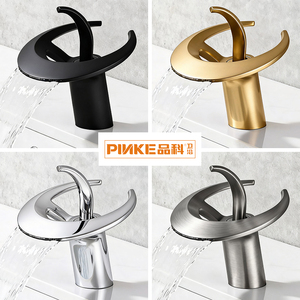 Robinet de lavabo en laiton chromé, base annulaire forme UFO, bec courbé élégant, montage sur comptoir, monocommande, cartouche céramique, pour lavabo de salle de bain - Product Image 3