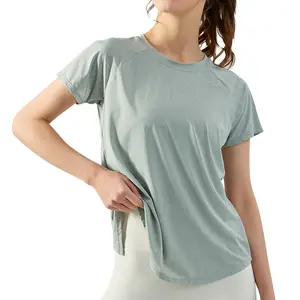 2023健身服装加大码圆领运动t恤女性健身上衣短袖健身房瑜伽跑步衬衫