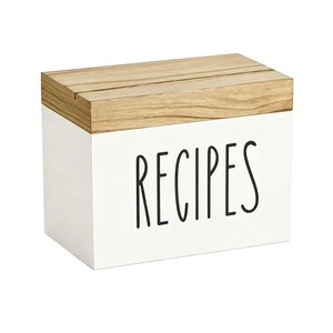 Wooden Recipe Card <b>Storage</b> <b>Box</b> Square With Lid <b>Kitchen</b> Home Use Solid Wood Card Holder - Product Image 5