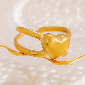 18K Gold Plated Stainless Steel Heart <b>Ring</b> - Non-Tarnish Ins Niche Jewelry for Women | Premium <b>Titanium</b> Steel Finger <b>Ring</b> - Product Image 6