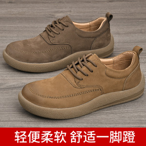 Chaussures de marche en cuir véritable pour hommes, bout rond, à lacets, semelle extérieure en caoutchouc confortable, doublure en peau de porc, couleur unie - Product Image 5