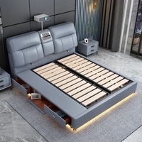 Direkt vom Hersteller Italienisches Design Multifunktionales Echtleder Massivholzrahmen Kingsize-Doppelbett mit Stauraum und Massagefunktion