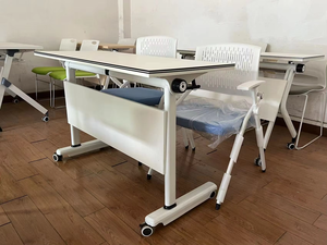 Modern Design <b>Wood</b> Panel <b>Office</b> Chair Set Double Layer Training Table Extendable Mobile <b>Desk</b> Wheels for Hotels Conference Rooms - Product Image 5