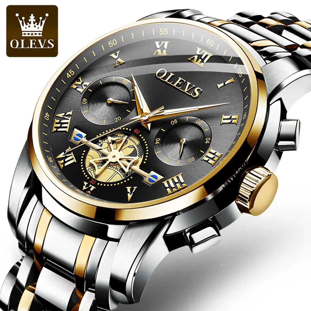 OLEVS 2859 व्यापार के लिए क्रोनोग्रफ़ घड़ियों पुरुषों के पूर्ण स्टेनलेस स्टील क्वार्ट्ज घड़ी पुरुषों कलाई घड़ी फैशन चमकदार आदमी घड़ी