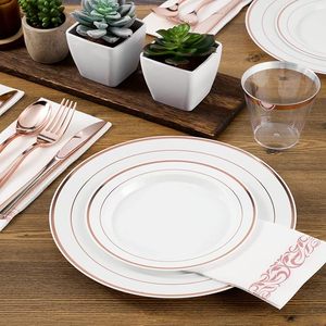 XUELI Luxurious Disposable Eco-Friendly Plastic <strong>Tableware</strong> Set for 50 Guests Includes Knife Fork Spoon Plate Cup <strong>Paper</strong> Towel - Product Image 4