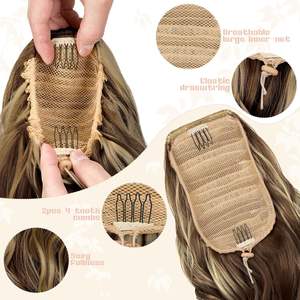 Extension de queue de cheval synthétique pré-collée à clipser, bouclée et ondulée, 15 pouces, marron <span class=keywords><strong>clair</strong></span> mélangé blond <span class=keywords><strong>cendré</strong></span>, pour femmes - Product Image 3