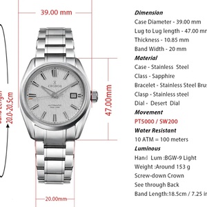 Cronos Men <b>Watch</b> 39mm <b>Automatic</b> Wristwatches White Dial Solid Links Sapphire 10 ATM L6037M - Product Image 4