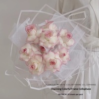 Papier d'emballage transparent en OPP pour fleurs, avec bordure fine colorée, imperméable, pour bouquets, matériel d'emballage pour fleuristes, emballage cadeau