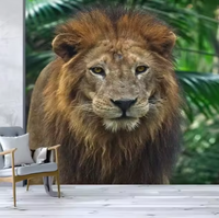 Disesuaikan 3 d ukiran hewan singa dan harimau Wallpaper Mural untuk Sofa TV kamar mandi latar belakang Wallpaper kain Dinding