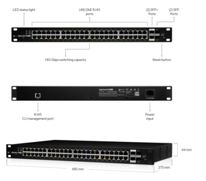 Ubiqu EdgeSwitch ES-48-500W commutateur PoE Gigabit 48 ports couche 3 géré SNMP QoS empilable 500W puissance Ethernet 140Gbps fond de panier - Product Image 6