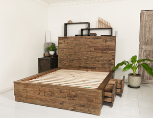 Ensemble de chambre à coucher avec tiroirs et rangement Queen Antique Lit en bois d'aulne avec palettes en pin Acacia Viet Nam pour la maison et la cuisine - Product Image 4